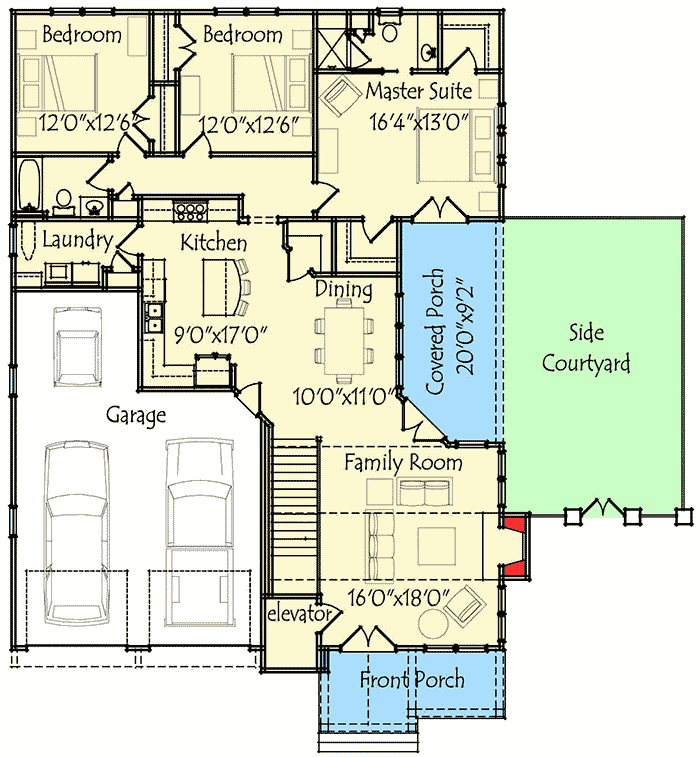 Plan 92325MX: Rustic Cottage with Side Courtyard and Unfinished Basement - 1770 Sq Ft - Floor Plan - Main Level - Cottage, Mountain, Rustic