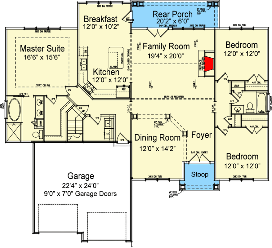 Plan 92326MX: Rustic Mountain Cottage with Vaulted Family Room - Floor Plan - Main Level - Cottage, Country, Craftsman, Mountain, Rustic
