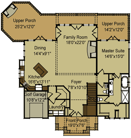 Plan 92328MX: Mountain (or Lake) House Plan with Outdoor Fireplace and Vaulted Ceilings - 2401 Sq Ft - Floor Plan - Main Level - Cabin, Cottage, Country, Craftsman, Mountain, Rustic