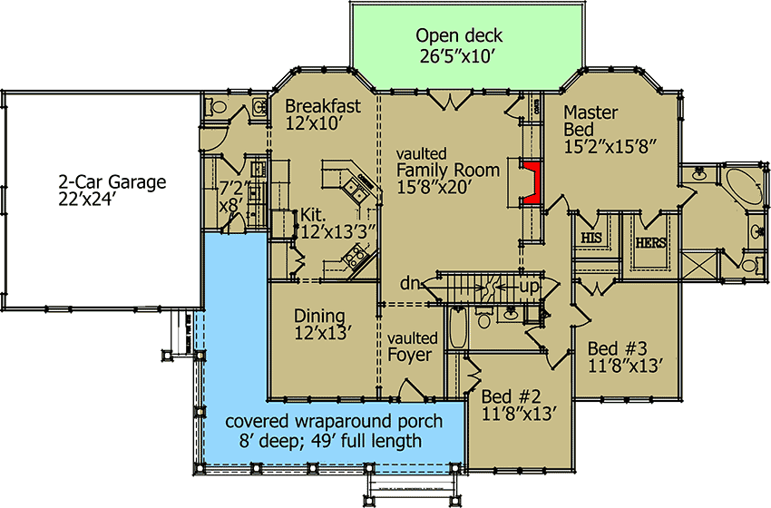 Plan 92331MX: Single-Story Country House Plan with Wrap-Around Porch - 2011 Sq Ft - Floor Plan - Main Level - Country, Farmhouse, Ranch
