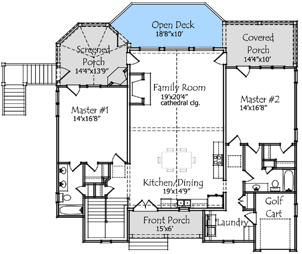 Plan 92340MX: Two Master Suite Escape - Floor Plan - Main Level - Country, Mountain, Northwest, Rustic