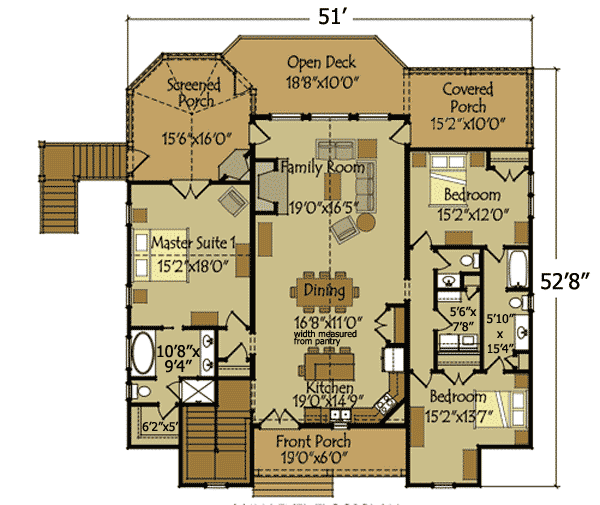 Plan 92352MX: Lake House Plan with Amazing Rear Views - 1989 Sq Ft - Floor Plan - Main Level - Craftsman, Mountain, Rustic, Vacation