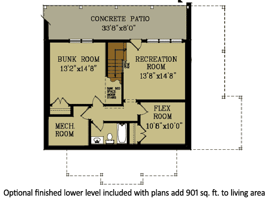 Plan 92354MX: Rustic Country Home Plan with Bunk Room - 1402 Sq Ft - Floor Plan - Lower Level - Cottage, Country, Mountain, Rustic