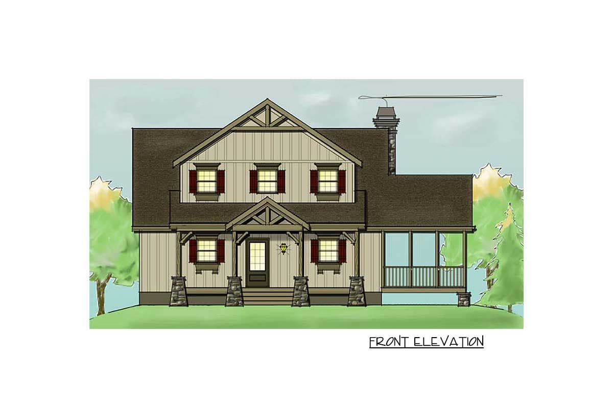 Plan 92354MX: Rustic Country Home Plan with Bunk Room - 1402 Sq Ft - Image #7 - Cottage, Country, Mountain, Rustic