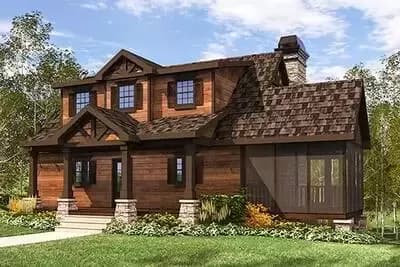 Rustic Country Home Plan with Bunk Room - 1402 Sq Ft