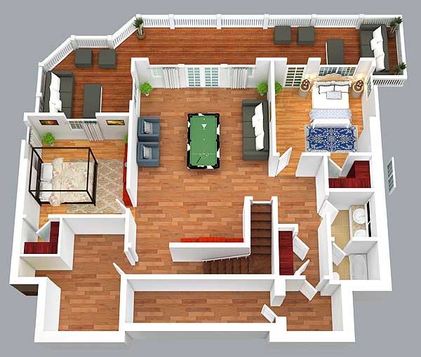 Plan 92362MX: Mountain and Lake Escape Home Plan - 2850 Sq Ft - Floor Plan - Lower Level - 3D View - Cottage, Mountain, Rustic