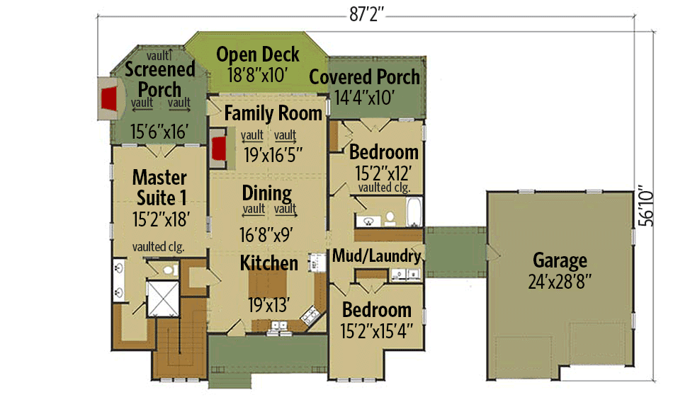 Plan 92375MX: Mountain Cottage with Amazing Outdoor Spaces - 1989 Sq Ft - Floor Plan - Main Level - Country, Craftsman, Modern Farmhouse, Mountain, New American, Rustic