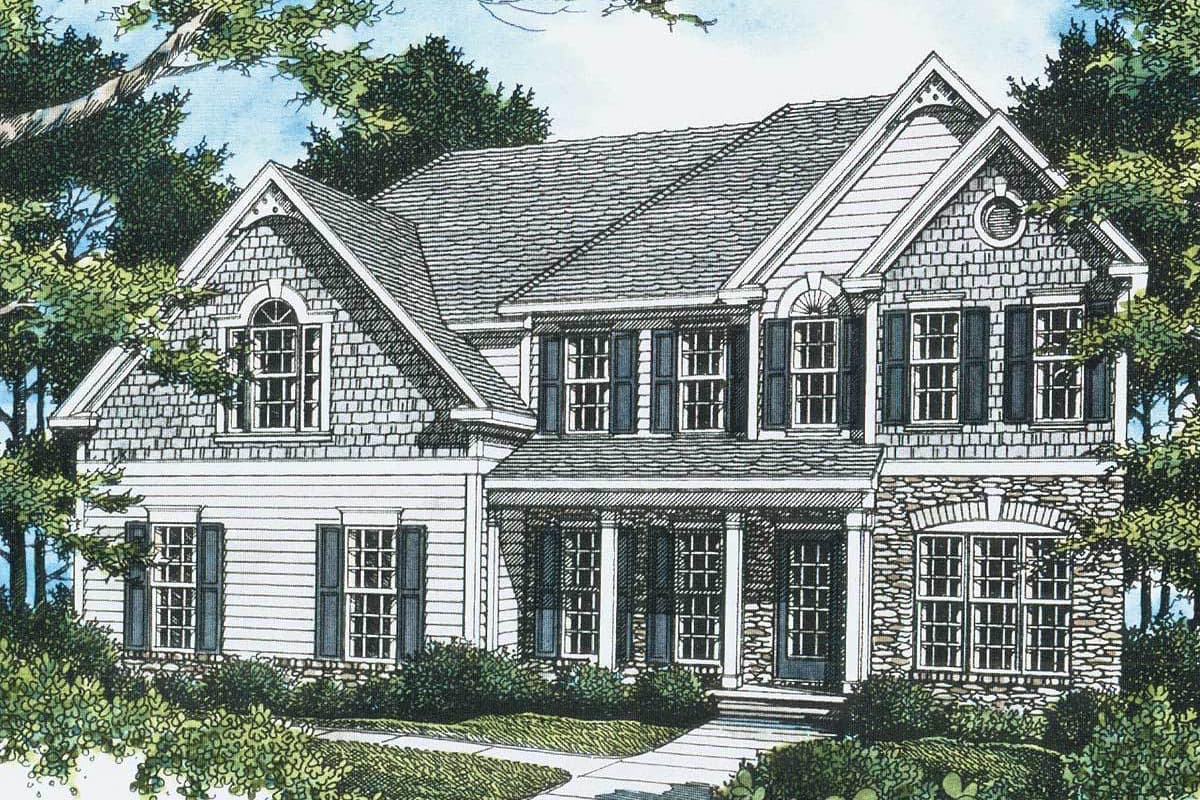 Plan 9253VS: Traditional Home Plan with 2-Story Fireplace Wall - Image #4 - Country, Traditional