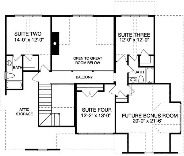 Plan 93004EL: Comes in Three Styles - Floor Plan - 2nd Floor - Craftsman, Shingle