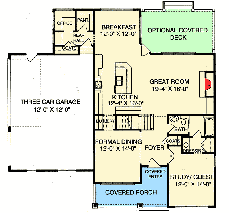Plan 93006EL: Craftsman Bungalow In Multiple Versions - Floor Plan - Main Level - Craftsman, European, Northwest