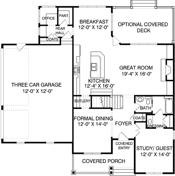Plan 93007EL: Modern Tudor Home Plan with 3-Car Side-Entry Garage - Floor Plan - Main Level - European, Tudor