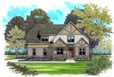 Modern Tudor Home Plan with 3-Car Side-Entry Garage