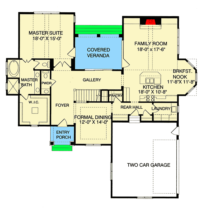 Plan 93009EL: A Touch of Craftsman - Floor Plan - Main Level - Craftsman