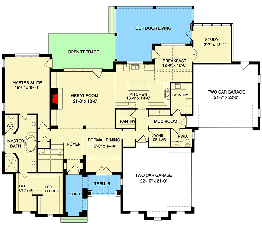 Plan 93019EL: English Manor Tudor Style Home - Floor Plan - Main Level - European, Tudor