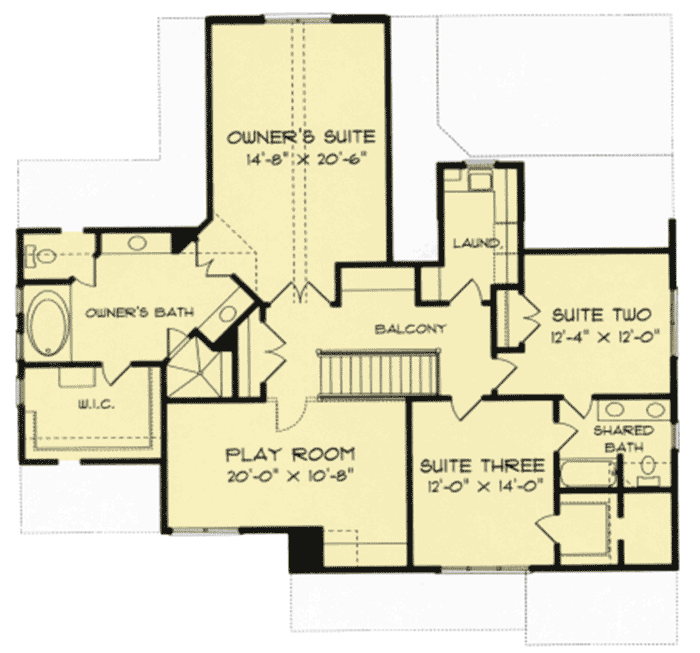 Plan 9302EL: Clipped Gabled Craftsman Home Plan with Upstairs Master Suite - Floor Plan - 2nd Floor - Craftsman, European, Shingle, Tudor