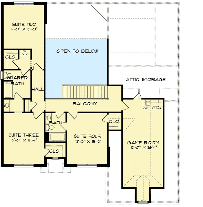 Plan 93029EL: Game and Flex Rooms - Floor Plan - 2nd Floor - European, Traditional