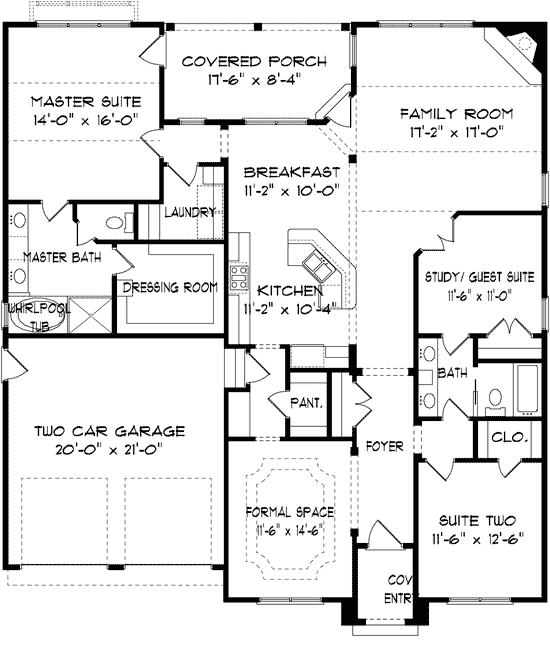 Plan 93037EL: One Floor Living in Two Exteriors - Floor Plan - Main Level - European, Ranch, Tudor