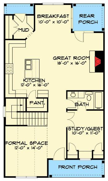 Plan 93046EL: English Tudor Craftsman House Plan - Floor Plan - Main Level - Cottage, European, Tudor