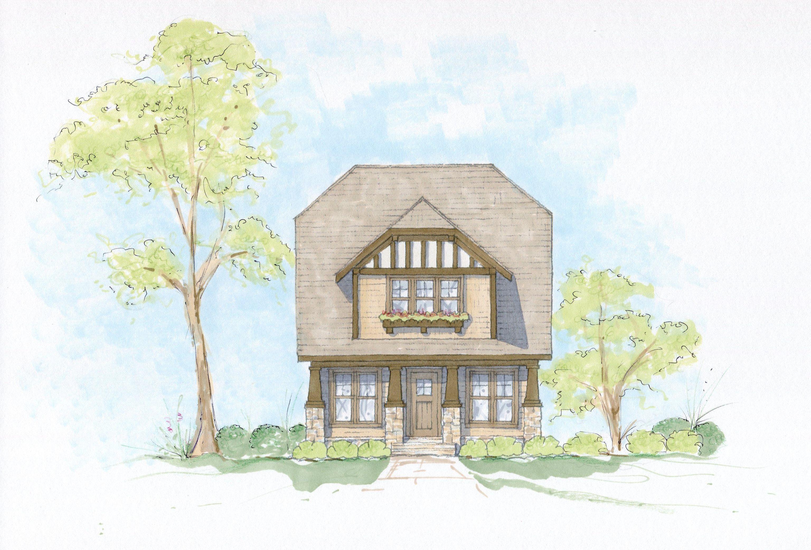 Craftsman style house plan exterior with a prominent dormer, stone-clad base, and covered front porch with tapered columns.