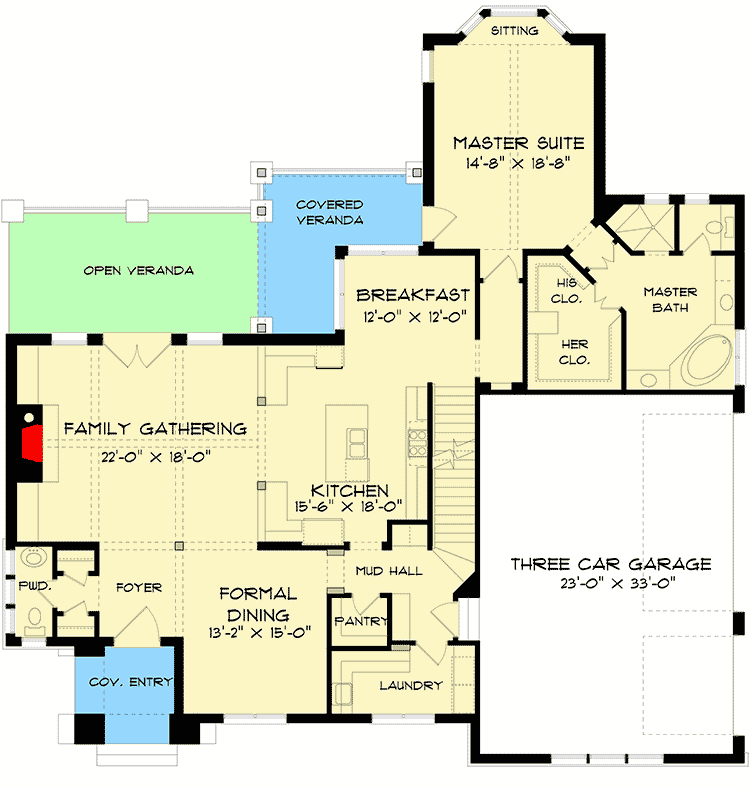 Plan 9306EL: European Tudor Style with 3 Car Garage  - Floor Plan - Main Level - European, Tudor