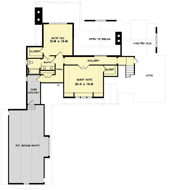 Plan 93071EL: Lakeside Retreat - Floor Plan - 2nd Floor - Craftsman, Northwest, Traditional