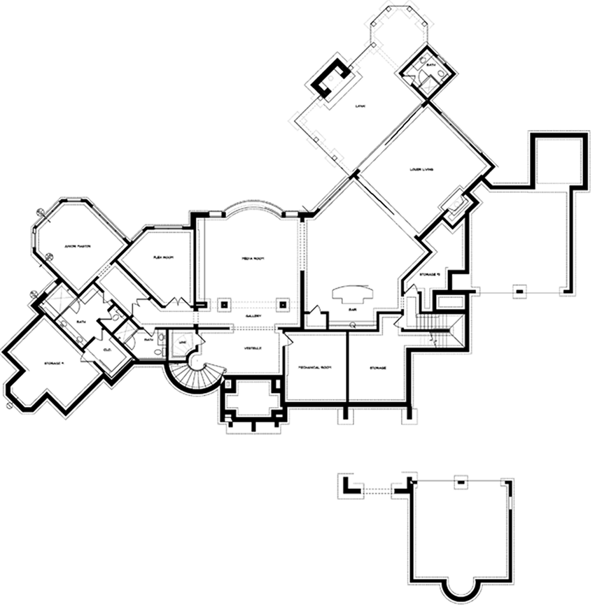 Plan 93077EL: French Country Estate House Plan - 6433 Sq Ft - Architectural Designs - Floor Plan - Unfinished Lower Level - European, French Country, Traditional