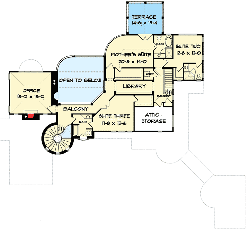 Plan 93079EL: European House Plan with Front Loggia - Floor Plan - 2nd Floor - European, Tuscan