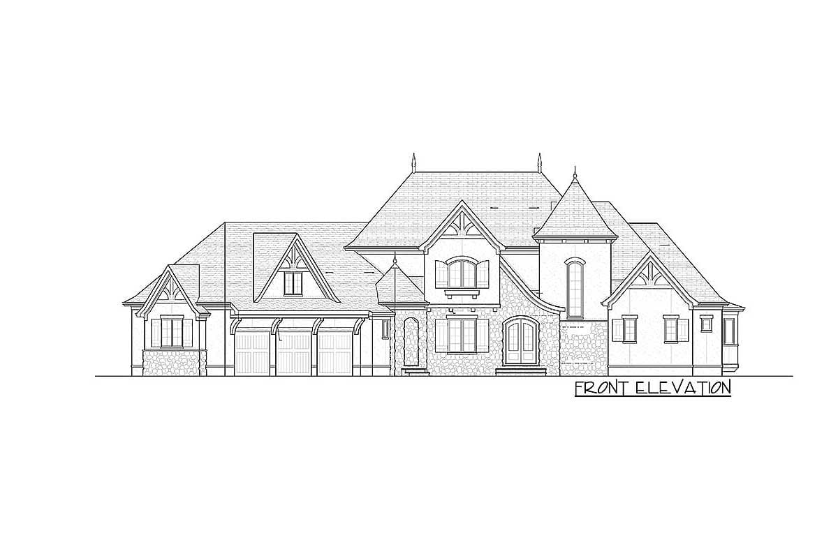 Plan 93086EL: Tudor Mansion for Sloping Lot - 4000 Sq FT - Image #8 - European, French Country, Tudor
