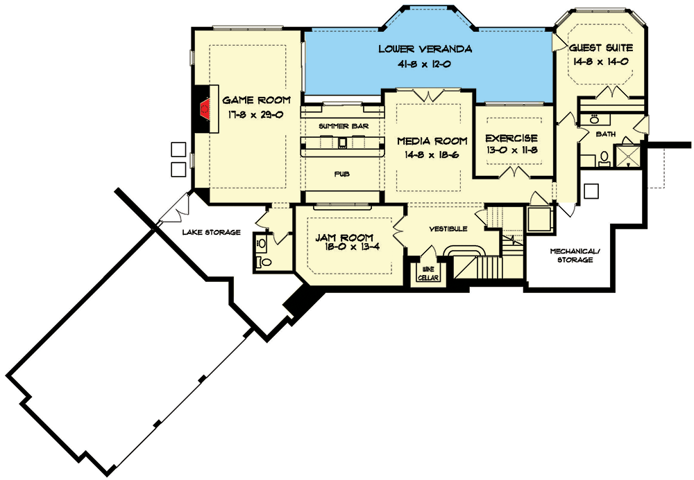 Plan 93086EL: Tudor Mansion for Sloping Lot - 4000 Sq FT - Floor Plan - Optional Lower Level - European, French Country, Tudor