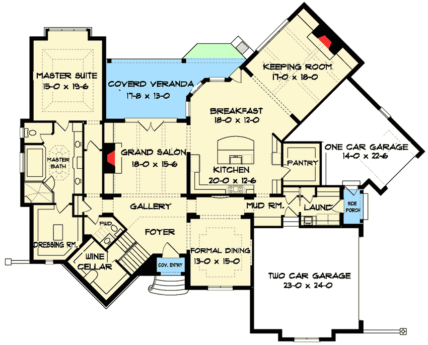 Plan 93088EL: European House Plan with Unique Angles - Floor Plan - Main Level - European, French Country