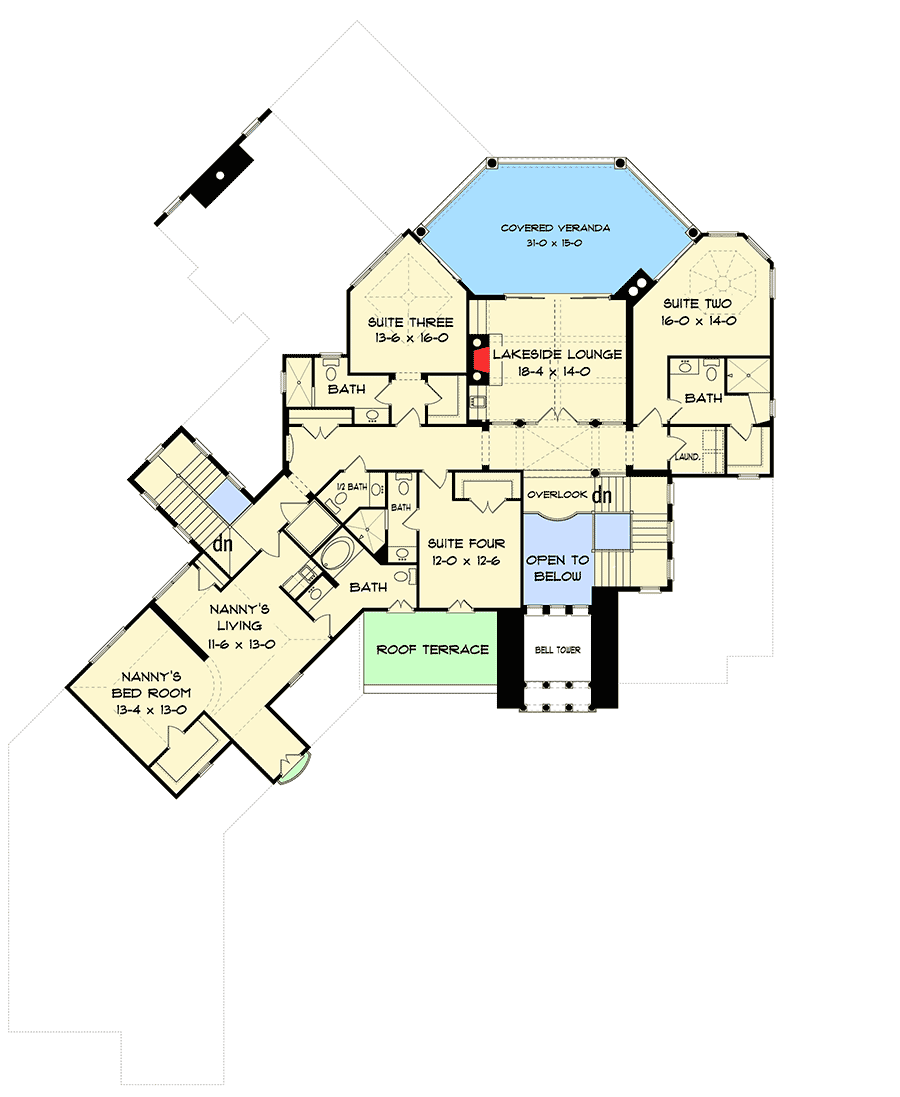 Plan 93091EL: Striking Mediterranean Mansion - Floor Plan - 2nd Floor - Florida-Style, Mediterranean, Spanish