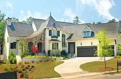 4-Bed French Country Home Plan with Angled 3-Car Garage