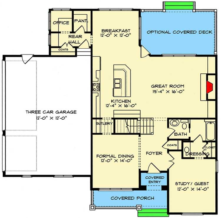 Plan 9337EL: Rustic Shingle-style House Plan with Upstairs Bedrooms - Floor Plan - Main Level - Craftsman, Shingle