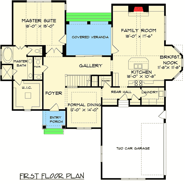 Plan 9338EL: Covered Veranda - Floor Plan - Main Level - Craftsman, Shingle