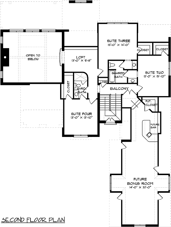 Plan 9366EL: A Touch of Tudor - Floor Plan - 2nd Floor - European, French Country, Tudor