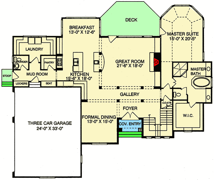 Plan 9385EL: European Home Plan with Three Car Garage - Floor Plan - Main Level - European