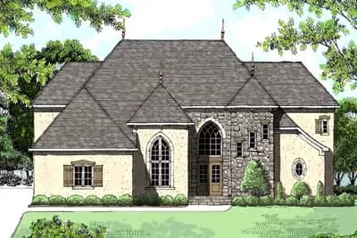 European Home Plan with Three Car Garage