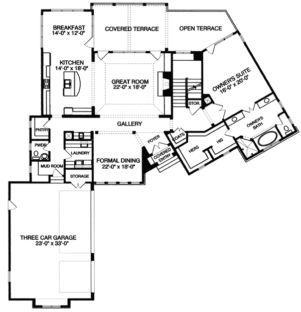 Plan 9387EL: Timeless Appeal - Floor Plan - Main Level - European, Shingle