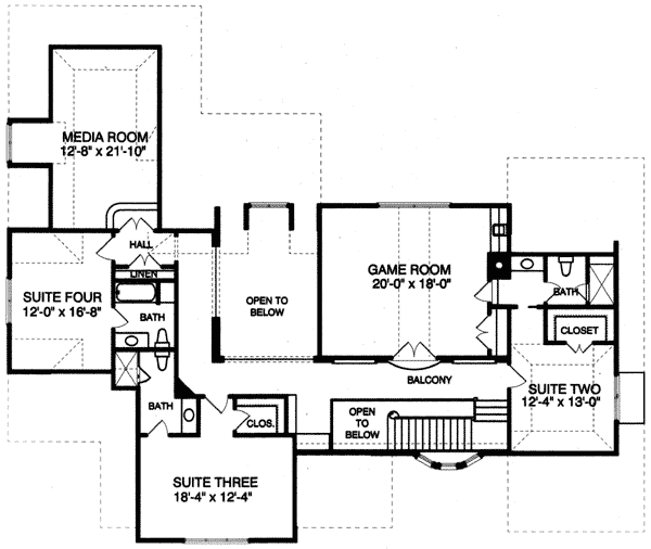 Plan 9393EL:  French Country Home Plan with Media and Game Rooms - Floor Plan - 2nd Floor - European, French Country, Tudor