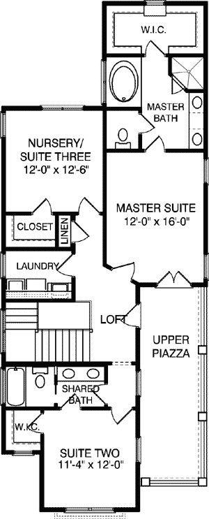 Plan 9395EL: Four Bedroom Narrow Lot Home with Stacked Porches - 2214 Sq Ft - Floor Plan - 2nd Floor - Traditional