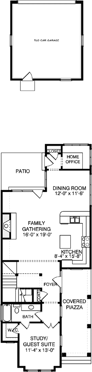 Plan 9396EL: Four Bedroom Narrow Lot Home - 2224 Sq Ft - Floor Plan - Main Level - Southern, Traditional