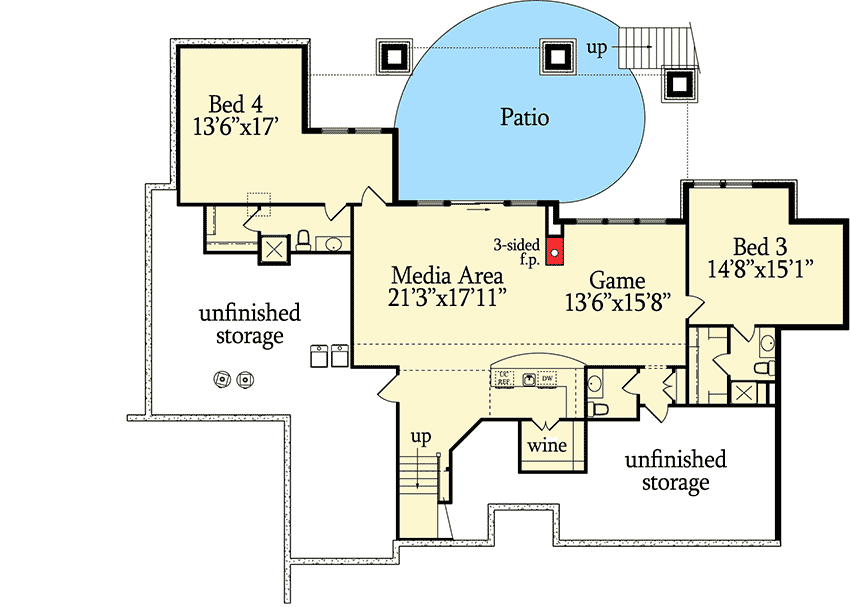 Plan 95013RW: Luxurious Prairie Style Home Plan - Floor Plan - Lower Level - Contemporary, Prairie, Rustic