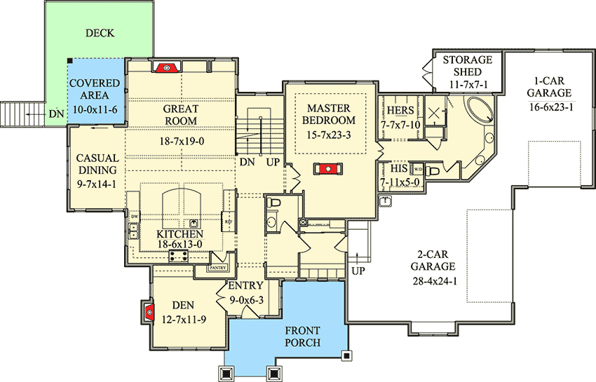Plan 95015RW: Craftsman With Open Staircase - Floor Plan - Main Level - Craftsman, Mountain, Northwest, Rustic