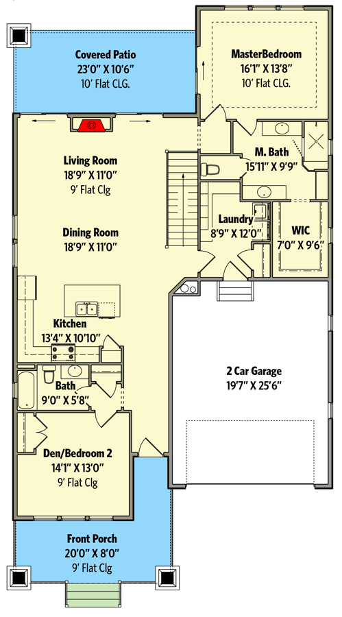 Plan 95019RW: Craftsman Cottage With Sturdy Front Porch - Floor Plan - Main Level - Bungalow, Cottage, Country, Craftsman, Northwest, Rustic