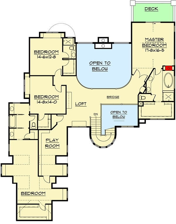 Plan 9521RW: European Home Plan with Balcony Bridge - Floor Plan - Second Level - European, Rustic