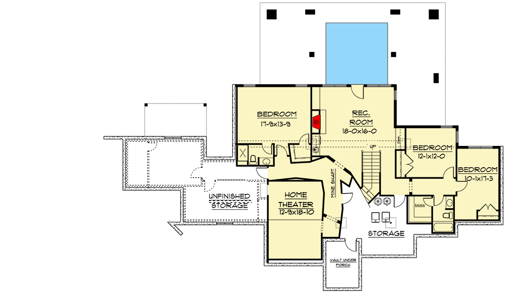 Plan 9524RW: Mountain Beauty - Floor Plan - Lower Level - Country, Craftsman, Mountain, New American, Northwest, Ranch, Rustic, Traditional