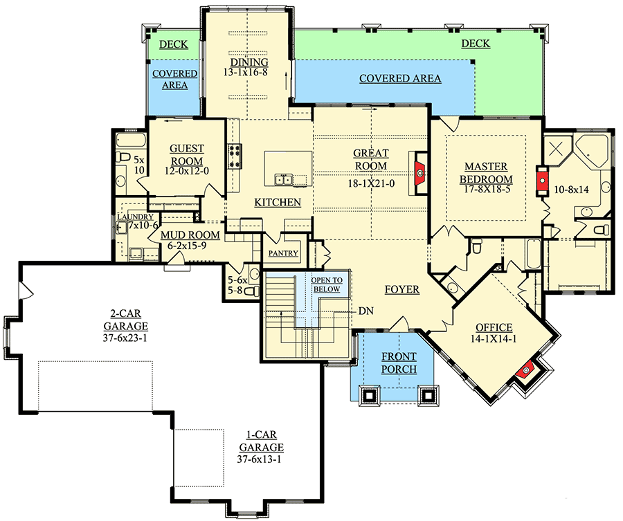 Plan 9525RW: 4-Bed Mountain Craftsman House Plan - Floor Plan - Main Level - Craftsman, Mountain, New American, Northwest, Rustic