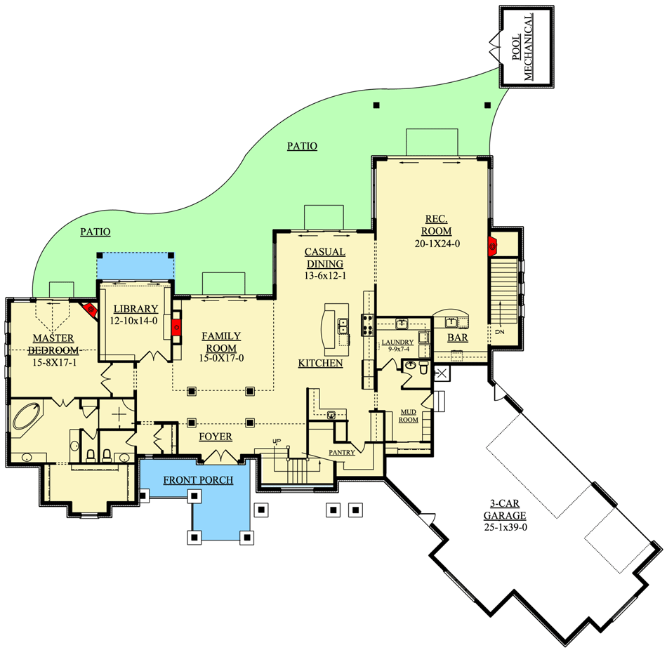 Plan 9527RW: Spacious Craftsman Home Plan - Floor Plan - Main Level - Cottage, Country, Craftsman, Mountain, New American, Northwest, Rustic, Traditional