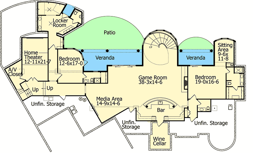 Plan 9539RW: Mediterranean Dream Home Plan - Floor Plan - Lower Level - European, Mediterranean, Mountain, Rustic, Spanish