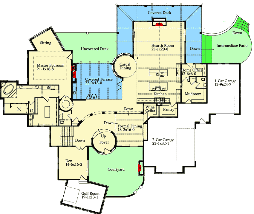 Plan 9541RW: Mountaintop Retreat - Floor Plan - Main Level - European, Mediterranean, Mountain, Rustic, Spanish